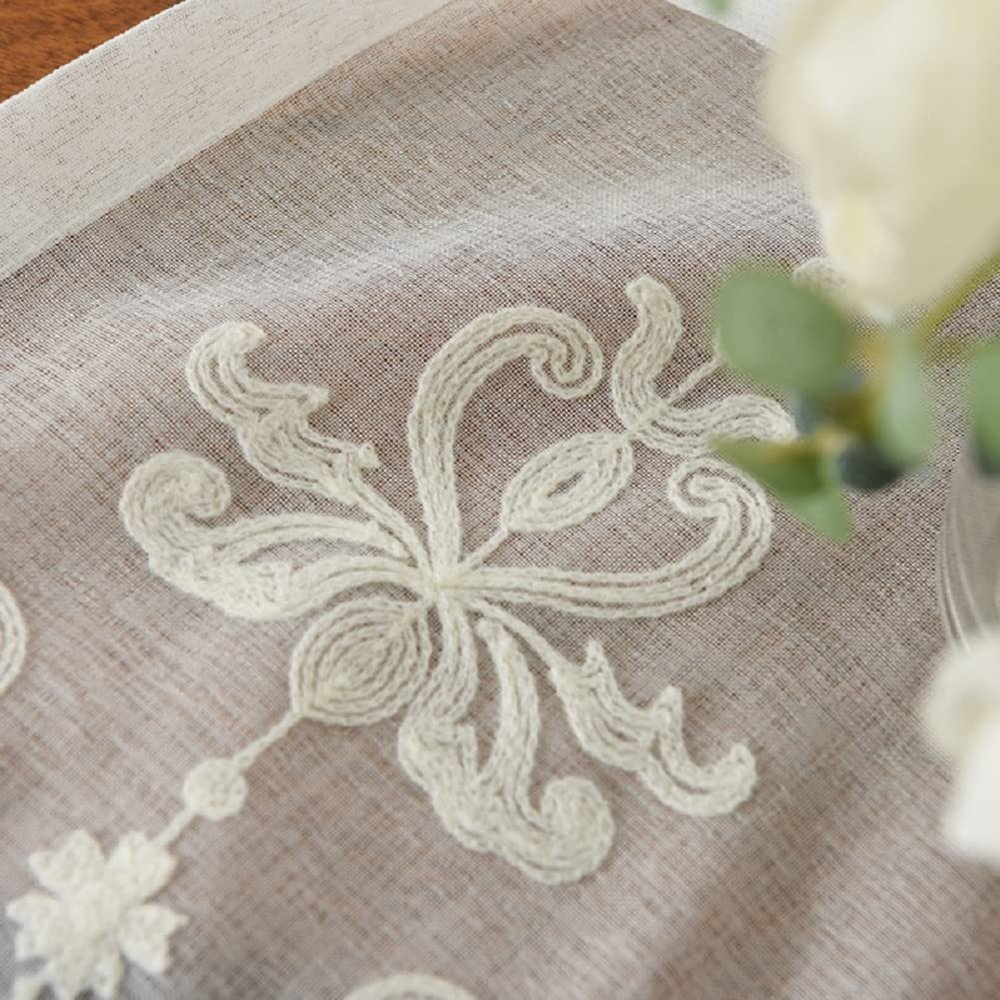 HooHero White High Grade Europern Embroidered Kids Baby Room Luxury Sheer Curtains Home Decoration Tulle Voile Fabric