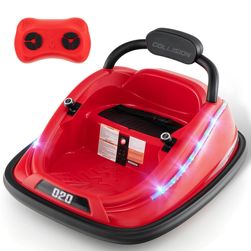 OLAKIDS Bumper Car for Toddlers, 12V Kids Electric Ride on Toy with Remote Control, Battery Powered Vehicle Racer for Baby, 360 Degree Spin Rotation, Colorful Flashing LED Lights, Music (Red)