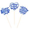 12 PCS Happy Father's Day Centerpiece Sticks Double Sided Glitter Heart Love Father Best Dad Centerpieces for Happy Father's Day Theme Table Flower Decorations Men Birthday Party Decro Supplies Blue view 3