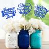 12 PCS Happy Father's Day Centerpiece Sticks Double Sided Glitter Heart Love Father Best Dad Centerpieces for Happy Father's Day Theme Table Flower Decorations Men Birthday Party Decro Supplies Blue view 4