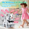 Gray Leash Walking Cat Set Toy Interactive Talking Cat Singing Dancing Kitten Mimicking Repeat What You Say Kitty Touch and Voice Control Nodding Wagging Tail Plush Electric Robot for Kid Girl view 2