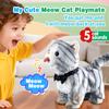 Gray Leash Walking Cat Set Toy Interactive Talking Cat Singing Dancing Kitten Mimicking Repeat What You Say Kitty Touch and Voice Control Nodding Wagging Tail Plush Electric Robot for Kid Girl view 3