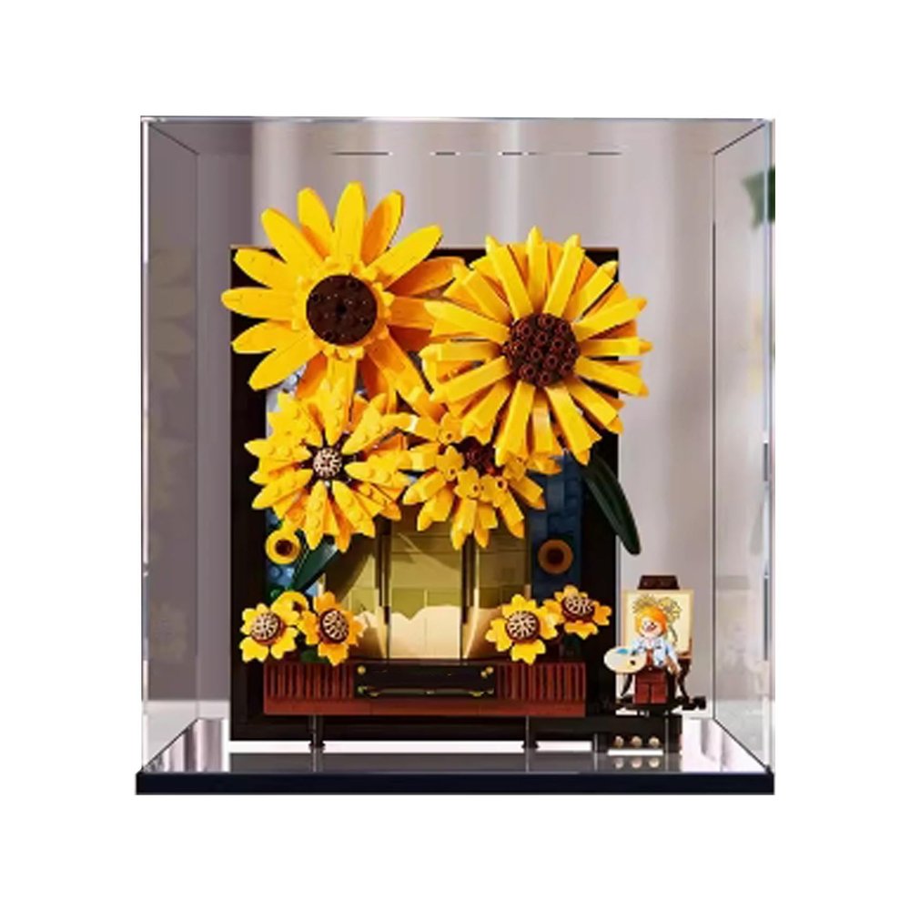 Acrylic Transparent Display Case for Sunflower Bouquets Model Dustproof Transparent Display Case Showcase 9.8 * 7.8 * 11.8 inches (Display Case Only) (2mm Mirror)