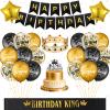 24PCS Black Gold Birthday Decorations - Gold Foil Balloons, Star Banner, Birthday King Crown & Sash, Cake Topper for Parties view 1