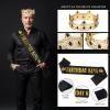 24PCS Black Gold Birthday Decorations - Gold Foil Balloons, Star Banner, Birthday King Crown & Sash, Cake Topper for Parties view 2