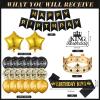 24PCS Black Gold Birthday Decorations - Gold Foil Balloons, Star Banner, Birthday King Crown & Sash, Cake Topper for Parties view 3