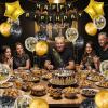24PCS Black Gold Birthday Decorations - Gold Foil Balloons, Star Banner, Birthday King Crown & Sash, Cake Topper for Parties view 4