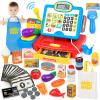 Cash Register Toy for Kids with Real Calculator, Cashier Register with Scanner/Weighter/Credit Card/ Play Money/ Food/Microphone, Pretend Play Store with Apron and Shopping Bag for Kids 3 4 5 6 7 view 1