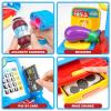 Cash Register Toy for Kids with Real Calculator, Cashier Register with Scanner/Weighter/Credit Card/ Play Money/ Food/Microphone, Pretend Play Store with Apron and Shopping Bag for Kids 3 4 5 6 7 view 2