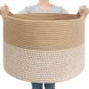 Goodpick Large Woven Storage Basket 21.7x13.8 Inch, White & Jute Laundry Hamper with Handles for Clothes, Blankets, Pillows, Blanket Basket for Living Room, Bedroom view 1