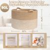 Goodpick Large Woven Storage Basket 21.7x13.8 Inch, White & Jute Laundry Hamper with Handles for Clothes, Blankets, Pillows, Blanket Basket for Living Room, Bedroom view 3
