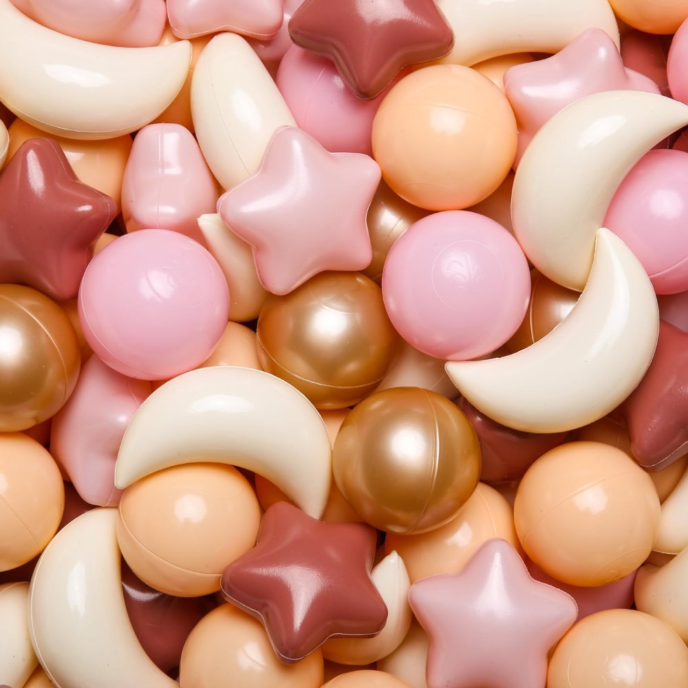 GOGOSO Ball Pit Balls Stars Moon Shapes Plastic Pitballs for Toddler Play Tent Baby Photo Props Kids Pool Water Toys Kiddie Pool Party Decor,Brown Pink, 100pcs