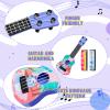 Mini Guitar 10 Inch Musical Toy Guitar Classical Toddler Ukulele with 2 Extra Mini Harmonica 16 Holes and 2 Kids Party Favor (Dinosaur) view 3