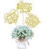 12 PCS Happy Father's Day Centerpiece Sticks Double Sided Glitter Heart Love Father Best Dad Centerpieces for Happy Father's Day Theme Table Flower Decorations Men Birthday Party Decro Supplies Gold view 1
