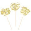 12 PCS Happy Father's Day Centerpiece Sticks Double Sided Glitter Heart Love Father Best Dad Centerpieces for Happy Father's Day Theme Table Flower Decorations Men Birthday Party Decro Supplies Gold view 3