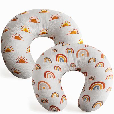 2 Pack Muslin Nursing Pillow Cover 100% Cotton Boho Neutral Stretchy Removable Baby Nursing Covers for Breastfeeding Pillows Soft Breathable Pillow Slipcover for Newborn Baby Boy or Girl (Boho)