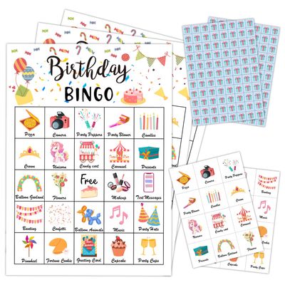 mermermu Birthday Party Bingo Game Cards(24 Players), Birthday Bingo Card for Family Friend Adult, Large Group Holiday Party Activity Favor Decoration Supplies -002
