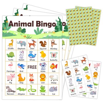 Jungle Animal Party Bingo Game Cards(24 Players), Gender Reveal Themed Bingo Card for Family Friend Adult, Large Group Holiday Neutral Gender Reveal Party Activity Favor Decoration Supplies -010