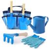 Kids Gardening Tools Set, Toddler Play Kit Child Outdoor Toy with Gloves, Watering Can, Metal Shovel, Rake, Spade & Storage Bag, Backyard Sand Digging Holiday Birthday Gift for Boy Girl 3 4 5 (Blue) view 1