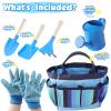 Kids Gardening Tools Set, Toddler Play Kit Child Outdoor Toy with Gloves, Watering Can, Metal Shovel, Rake, Spade & Storage Bag, Backyard Sand Digging Holiday Birthday Gift for Boy Girl 3 4 5 (Blue) view 2