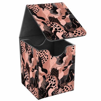 JANENFNA Card Deck Box, Card Storage Box Fits 100+ Single Sleeved Cards, Large Capacity PU Leather Card Storage Box with Strong Magnet for Magic Commander TCG CCG, Pink Black Leopard