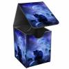 JANENFNA Card Deck Box, Card Storage Box Fits 100+ Single Sleeved Cards, Large Capacity PU Leather Card Storage Box with Strong Magnet for Magic Commander TCG CCG, Night Black Cat view 1
