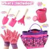 Kids Gardening Tools Set, Toddler Play Kit Child Outdoor Toy with Gloves, Watering Can, Metal Shovel, Rake, Spade & Storage Bag, Backyard Sand Digging Holiday Birthday Gift for Boy Girl 3 4 5 (Pink) view 2
