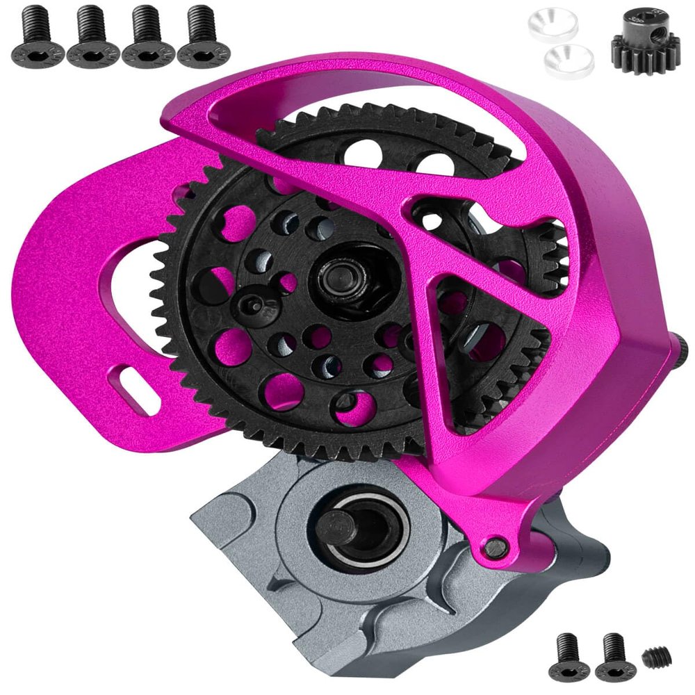 RCMYou Transmission Gearbox Upgrades Part for 1/10 SCX10, SCX10 II 90046,90047,AX10 RC Crawler Truck,Aluminum Center Transmission Gearbox Hops up,Pink&Titanium