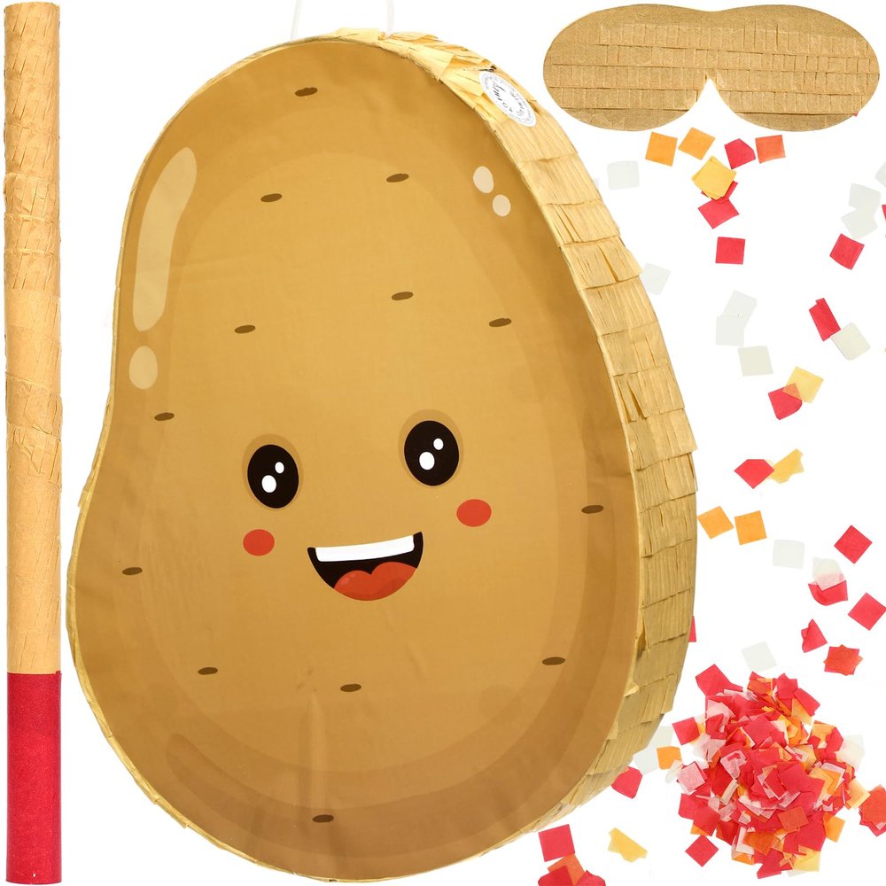 Sonwyoung Potato Piata for Kids Birthday Party 15 x 12 x 2.8 Inches Veggies Theme Piata with Stick Blindfold and Confetti for Baby Shower Photo Props Cinco De Mayo Fiesta Decoration