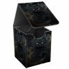 JANENFNA Card Deck Box, Card Storage Box Fits 100+ Single Sleeved Cards, Large Capacity PU Leather Card Storage Box with Strong Magnet for Magic Commander TCG CCG, Black Trippy Cat view 1
