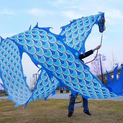 EXCLURA Dragon Poi Flowy Dragon Poi Silk-Like Ribbon, Wu Long Streamer Outdoor Adult Play, Color, Red, Blue, Green, Spinning Dragon Dancer for Park/Camping (Color : Blue, Size : 10 m (33 ft))