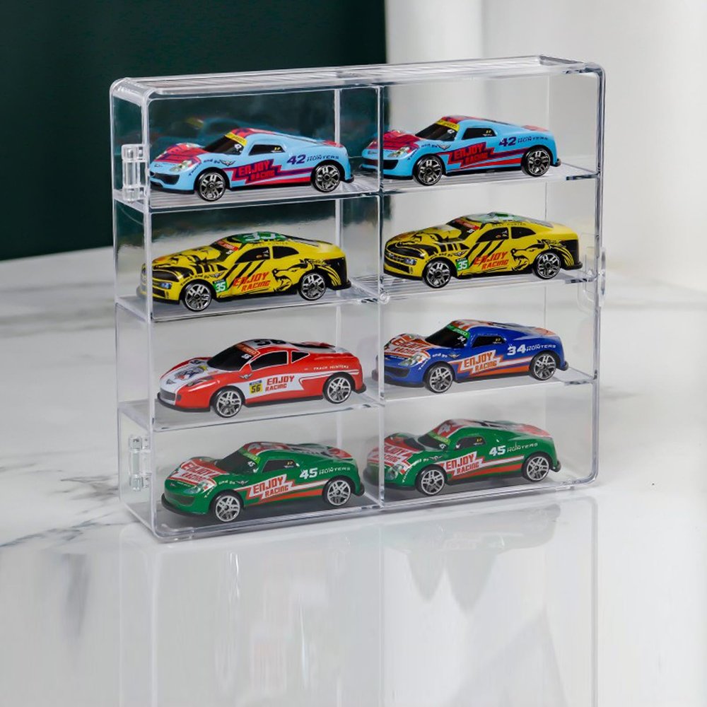 8 Compartments Car Model Display Box 1: 64 Small Scale Car Storage Box Plastic Transparent Display Box Simulation Toy Collection Box, 7.7x1.7x6.7in