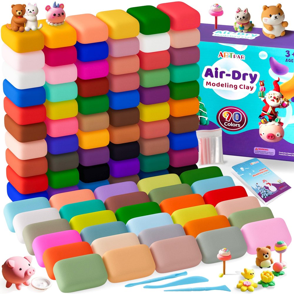 ARTPAR Air Dry Clay for Kids,90 Colors Modeling Model Magic Clay,DIY Molding Clay Starter Kit with Sculpting Tools,Soft and Non-Sticky,Art and Crafts for Boys & Girls 3-12 Years Old.