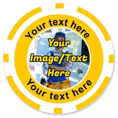 DA VINCI Custom Business Card Poker Chip Magnets: Put Your Image, Logo, Contact Information on a chip and add Your own Text - 50 Full Color 11.5 gram Poker Chips (Yellow)