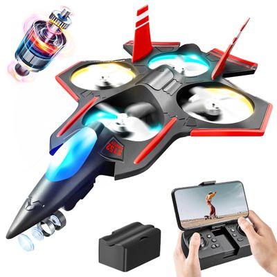 BEZGAR Brushless RC Plane with Camera | 2.4GHZ Remote Control Airplane, 6-axis Gyro Drones for Kids, RC Helicopter, 360Flip Jet Fighter for Beginners with LED Navigation Lights