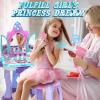 Lehoo Castle Kids Vanity Table and Chair Set, Girls Makeup Table with Mirror Stool Lights Music, Toddler Pretend Play Vanity Set for Princess Dress Up, Girl Toys Gifts for Age 3 4 5 Years Old view 4