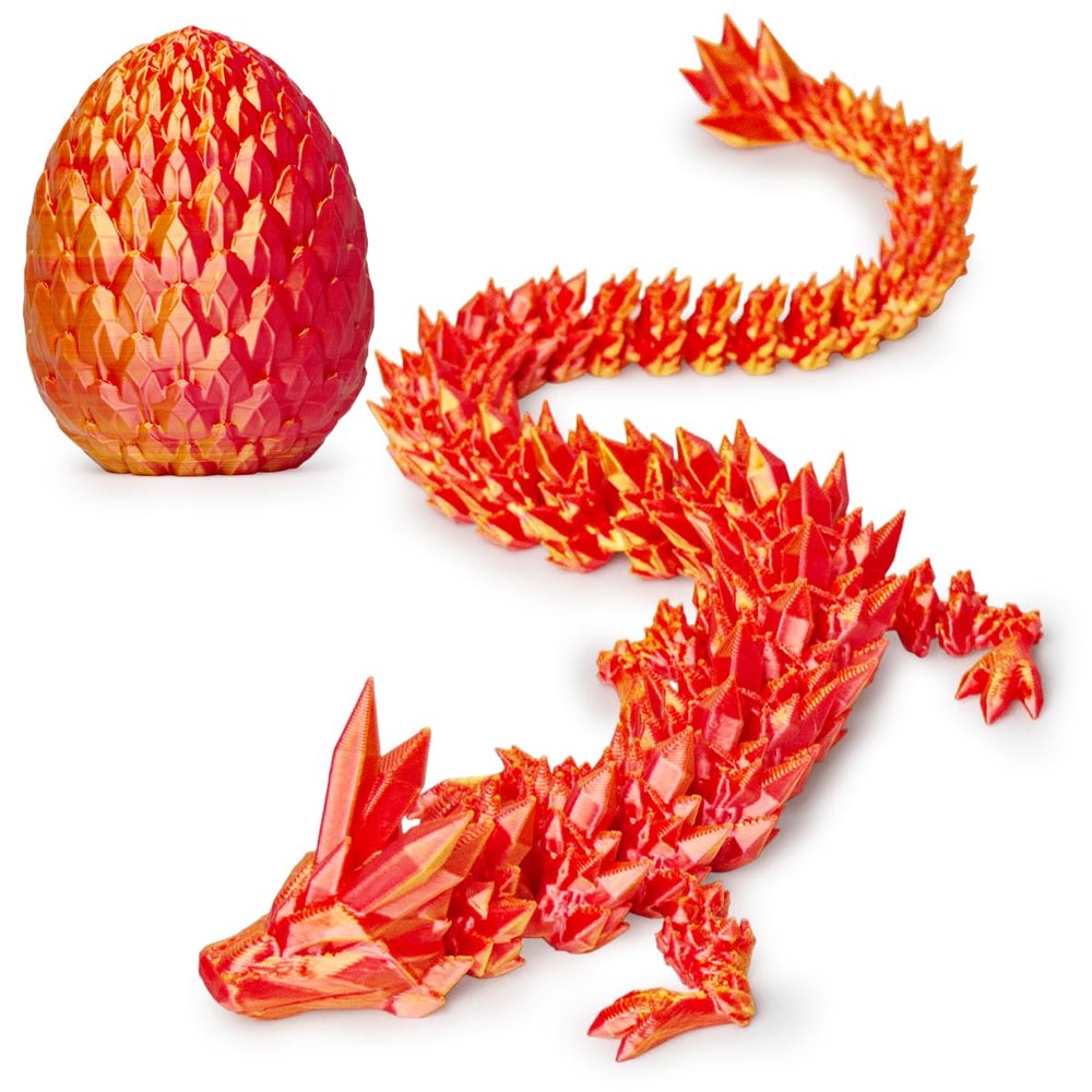 ACTICO 3D Printed Dragon Egg, Dragon Eggs with Dragon Inside, Articulated Crystal Dragon Fidget Toy, Dinosaur Eggs Toy, Fidget Toy for Teen Boy Kid (Silk Red- 12inch)