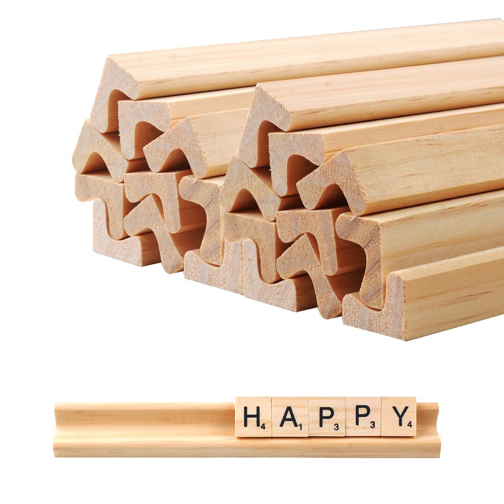 20 Pack Wooden Tile Holders Letter Replacement Racks, Wooden Letter Trays Word Trays for Crafts, Game Stands and Wood Tile Game