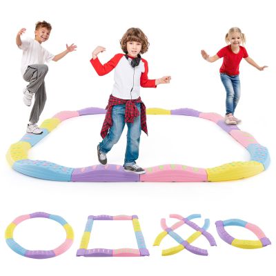 Costzon Wavy Balance Beam for Kids, 20-Piece Toddler Stepping Stones w/Textured Surface & Non-Slip Foot Pads, 180 LBS Weight Capacity, Coordination Blocks Gym Set, Obstacle Course Toys for Girls Boys