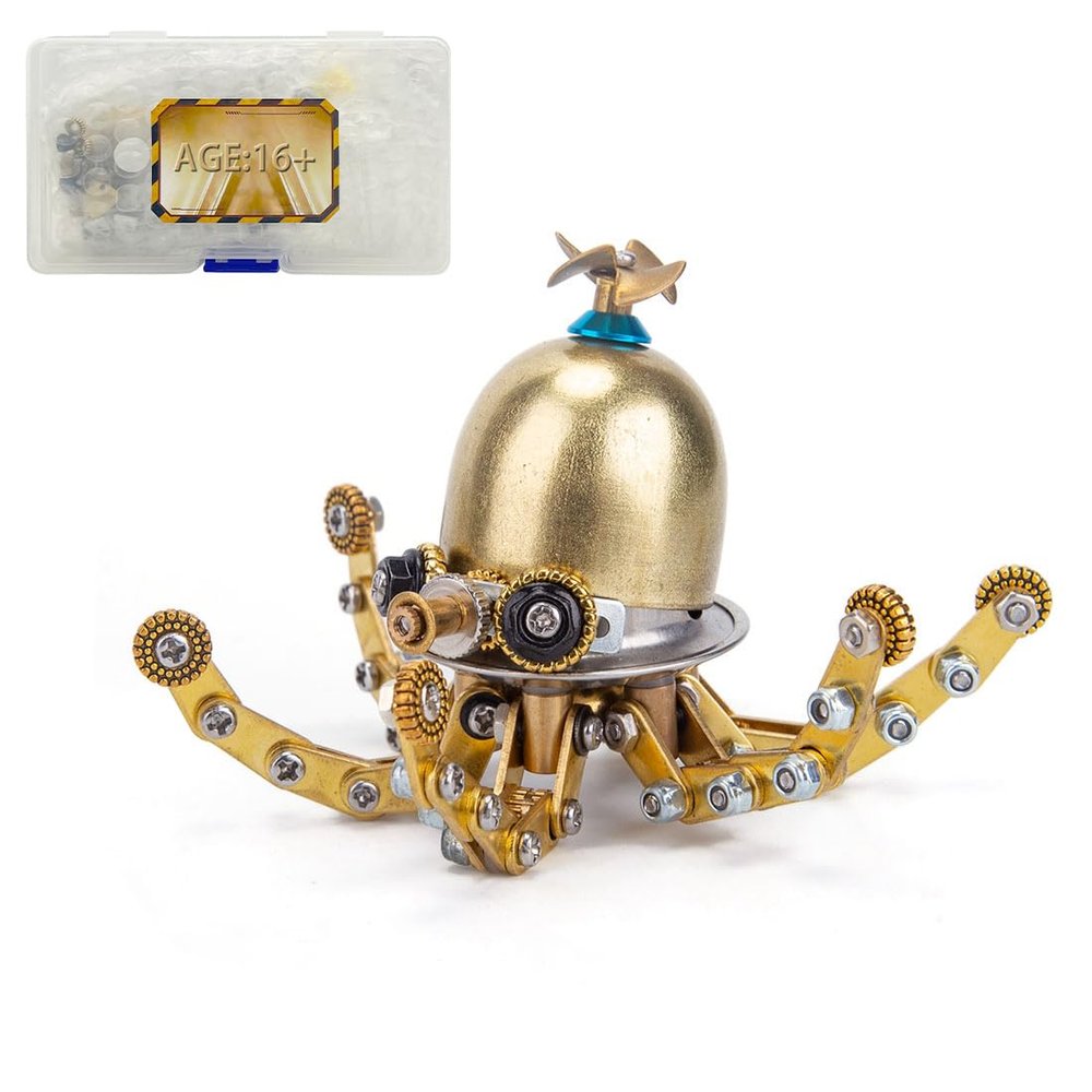 MechPuConToy 3D Metal Puzzle Octopus, 100+PCS Marine Organism Lobster Steampunk Metal DIY Assembly Jigsaw Puzzle Model Desk Gift for Adults and Teens (Octopus)