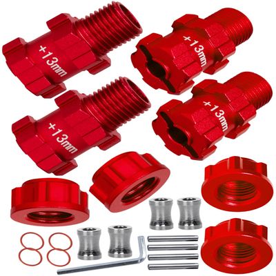 RCHuiWow RC 13MM Extended Wheel Hub Drive 14MM to 17MM w/Anti-dust Cap Nuts 17MM Upgrades Part for 1/10 Senton/Granite/New Big Rock/Vorteks/Infraction 3S,Senton/Granite Mega550,Red