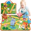 Coogam Musical Cars Play Mat for 1 2 3 Year Old Toddlers Easter Basket Stuffers, Soft Pull-Back Vehicle Set with Farm Animals Playmat Rug, Baby Fine Motor Montessori Toys Game view 1
