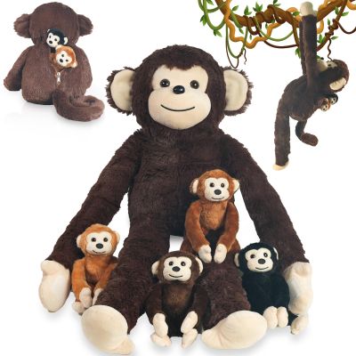 5 PCS Monkey Stuffed Animal, Large Huggable Stuffed Monkey Plush Toy with 4 Baby Plush Monkeys for Kids, Hanging Monkeys Plushies Gifts for Boys Girls Christmas Birthday Jungle Forest Party Decor