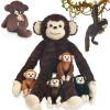 5 PCS Monkey Stuffed Animal, Large Huggable Stuffed Monkey Plush Toy with 4 Baby Plush Monkeys for Kids, Hanging Monkeys Plushies Gifts for Boys Girls Christmas Birthday Jungle Forest Party Decor view 1