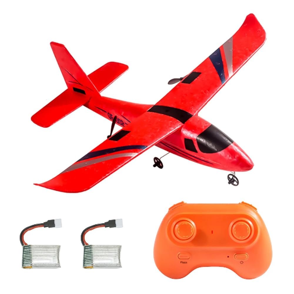 Dodoore RC Plane Remote Control Airplane, 2.4GHz 2 Channel RC Airplane, Foam Fixed-Wing RC Aircraft with Gyro, DIY Easy to Fly RC Glider with 2 Batteries for Adults and Beginners (Red), QF002