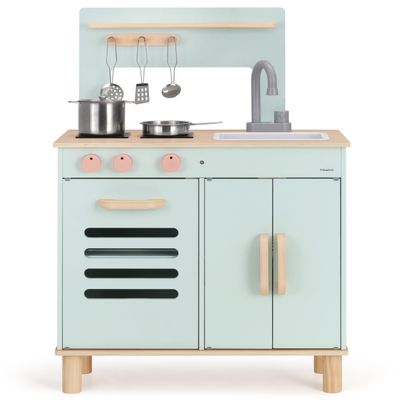 Pillowhale Wooden Play Kitchen Set, Mint Green Stove & Sink with 5 Stainless Steel Tools, Click Knobs, Storage Cabinets, Montessori Toy for Toddlers 3+