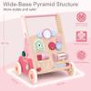PairPear Wooden Baby Walker Push and Pull Learning Activity Walker, 8-in-1 Montessori Busy Board Push Walker Wooden Activity Center Toys for Boys and Girls 12m+ Pink Rabbit view 2