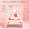 PairPear Wooden Baby Walker Push and Pull Learning Activity Walker, 8-in-1 Montessori Busy Board Push Walker Wooden Activity Center Toys for Boys and Girls 12m+ Pink Rabbit view 3