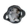 Fluffy Sleeping Kitten Grey toy. Realistic Newborn Cat in the grey basket | crib. Crochet Handmade Gift for Toddlers. view 1