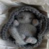 Fluffy Sleeping Kitten Grey toy. Realistic Newborn Cat in the grey basket | crib. Crochet Handmade Gift for Toddlers. view 3
